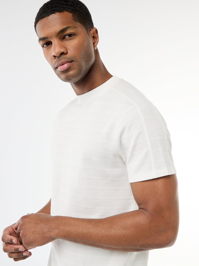 T-shirt à col rond et manches courtes en nid d'abeilles Blanc - Kiabi