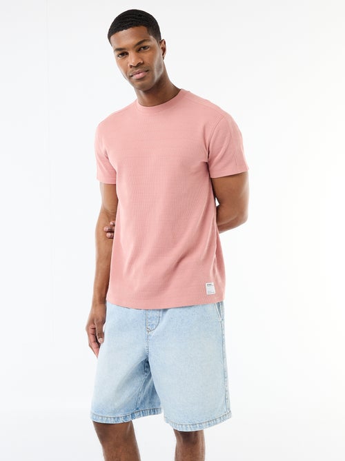 T-shirt à col rond et manches courtes en nid d'abeilles - Kiabi