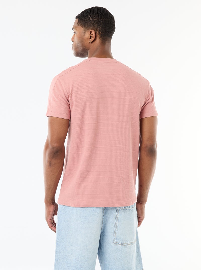 T-shirt à col rond et manches courtes en nid d'abeilles Rose - Kiabi