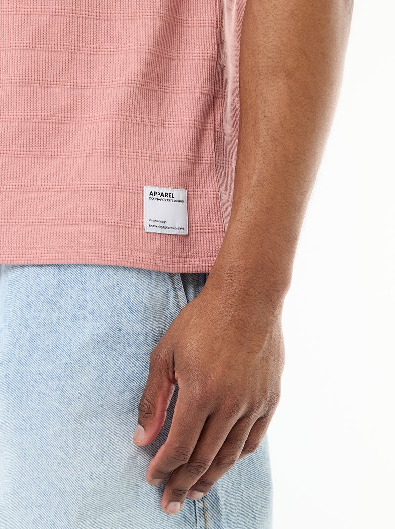 T-shirt à col rond et manches courtes en nid d'abeilles Rose - Kiabi