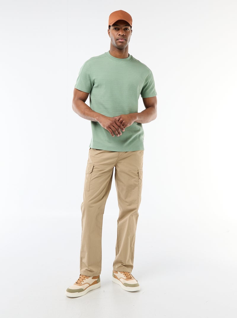 T-shirt à col rond et manches courtes en nid d'abeilles Vert - Kiabi