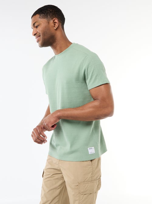 T-shirt à col rond et manches courtes en nid d'abeilles - Kiabi