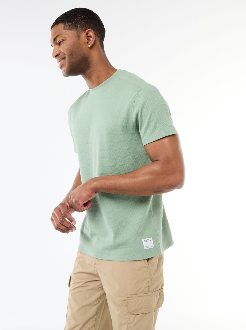 T-shirt à col rond et manches courtes en nid d'abeilles Vert - Kiabi