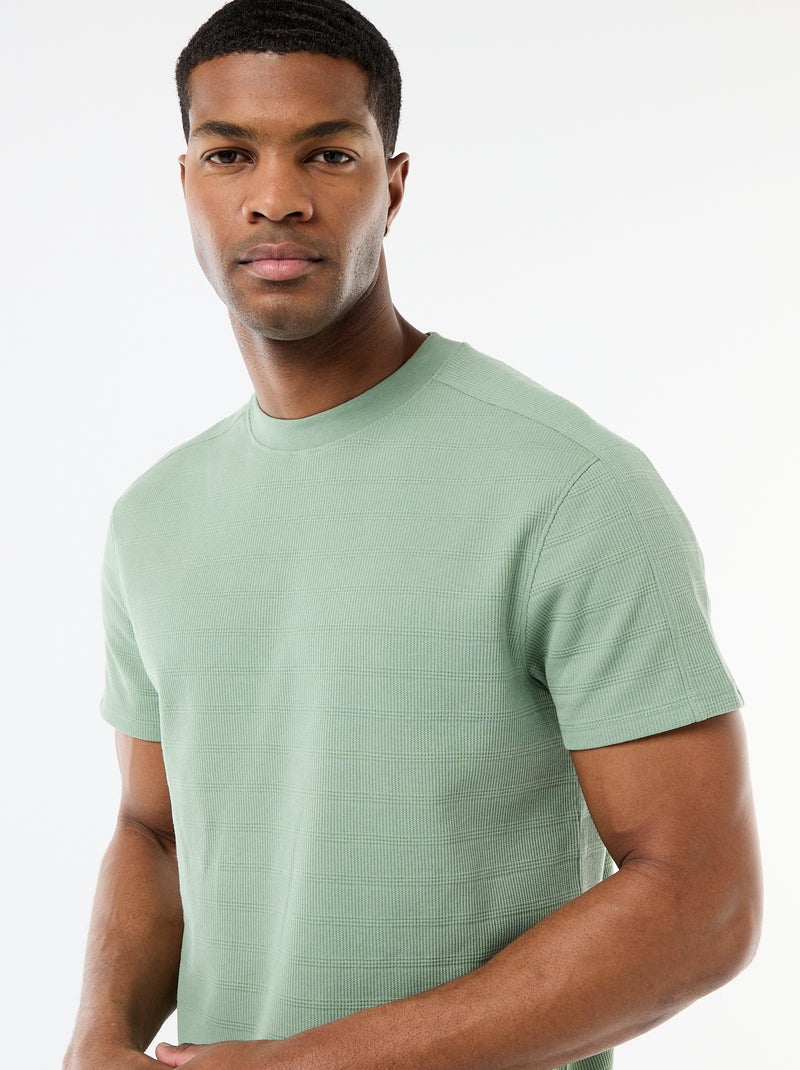 T-shirt à col rond et manches courtes en nid d'abeilles Vert - Kiabi