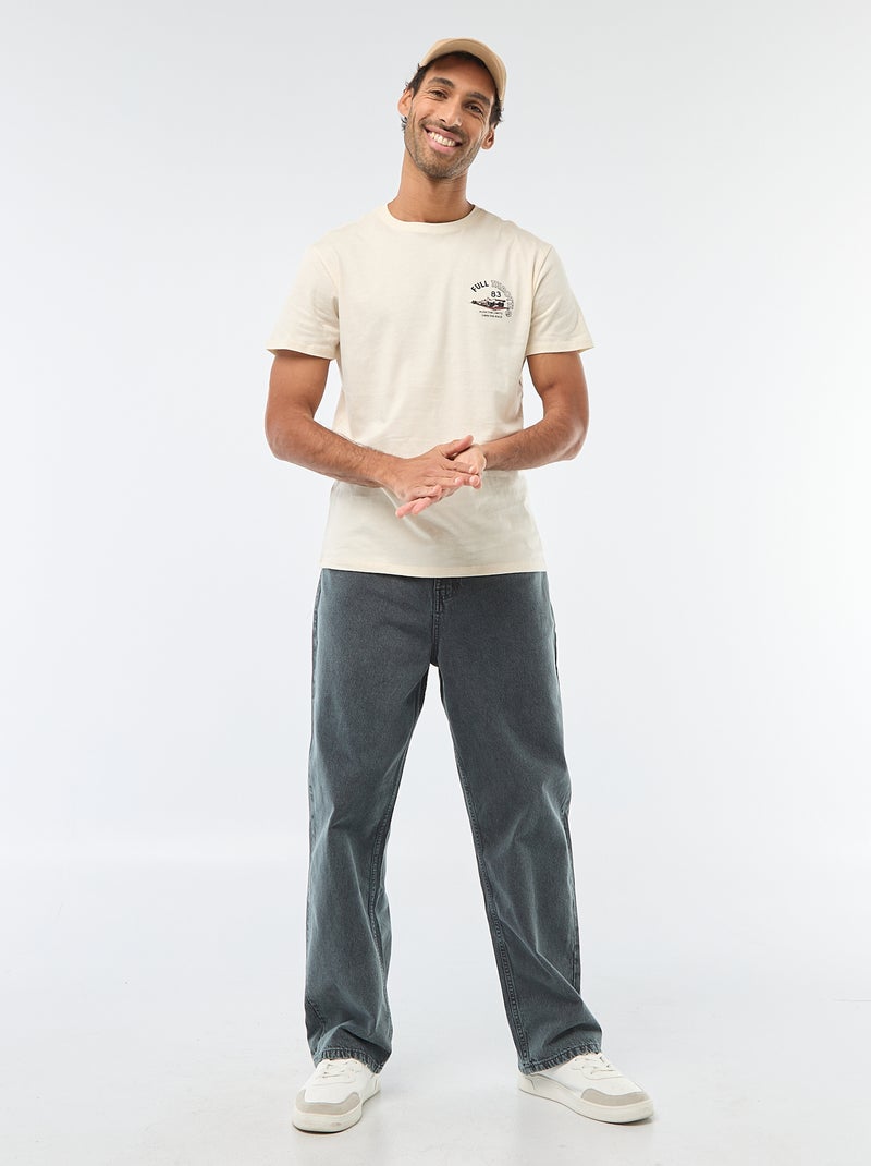 T-shirt à col rond et manches courtes imprimé Blanc - Kiabi