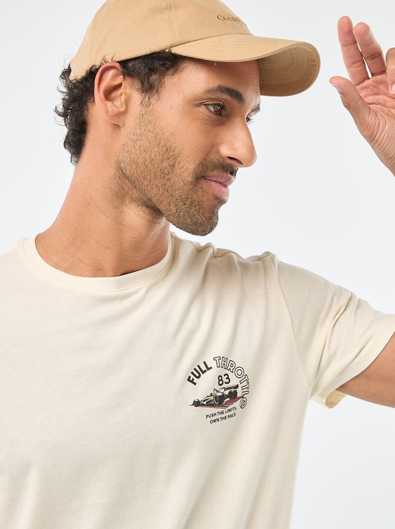 T-shirt à col rond et manches courtes imprimé Blanc - Kiabi