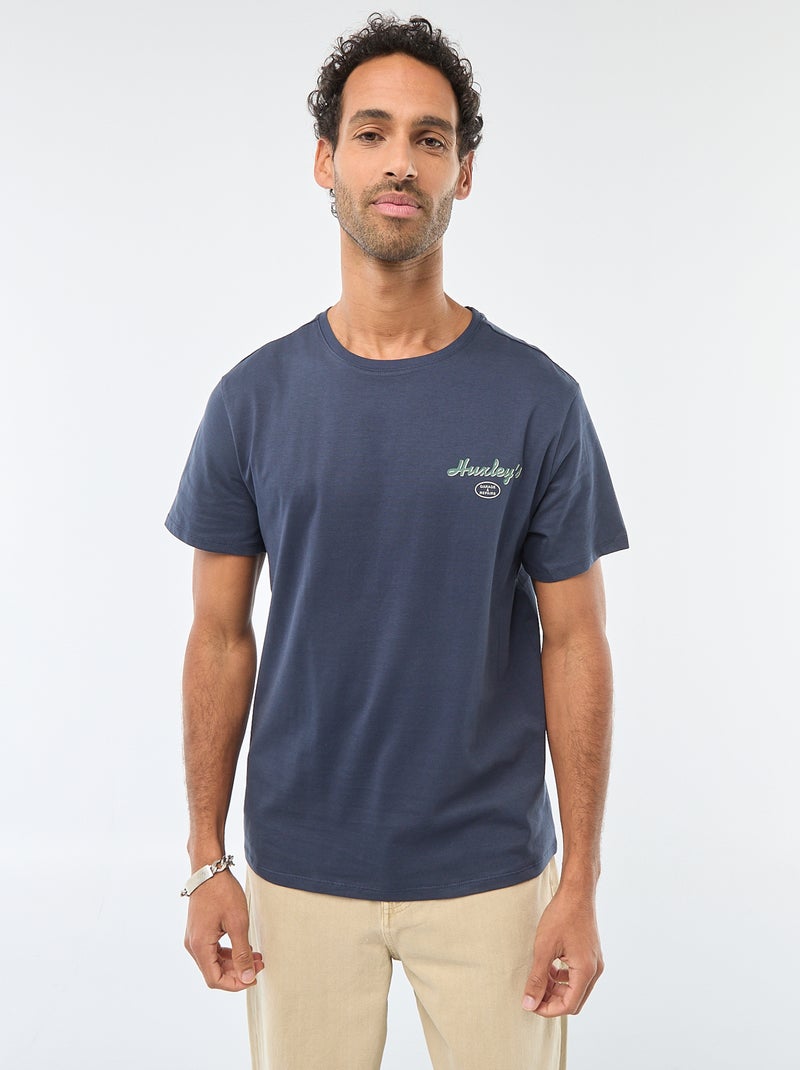 T-shirt à col rond et manches courtes imprimé Bleu - Kiabi