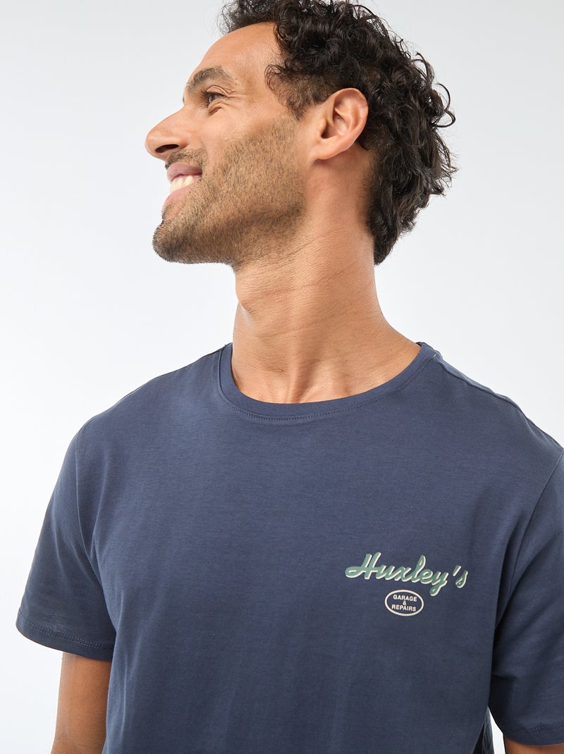 T-shirt à col rond et manches courtes imprimé Bleu - Kiabi