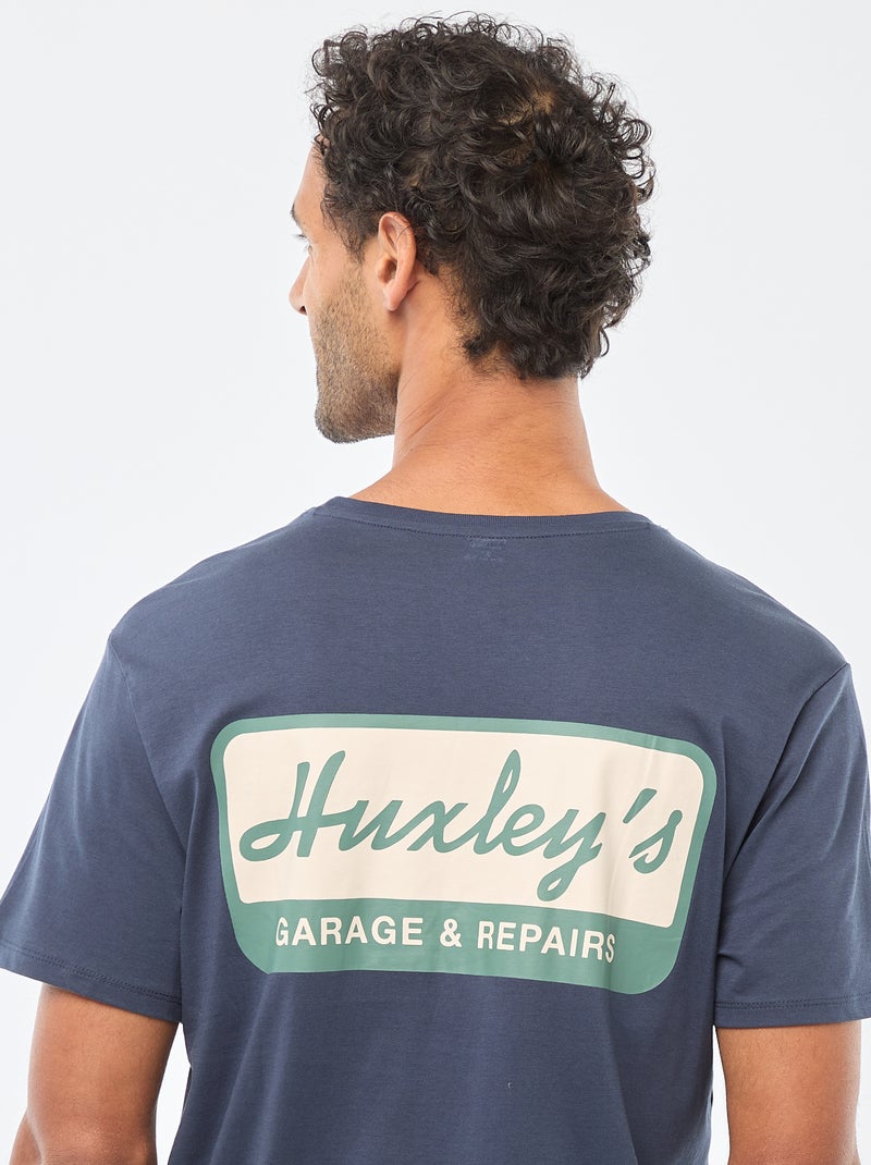 T-shirt à col rond et manches courtes imprimé Bleu - Kiabi
