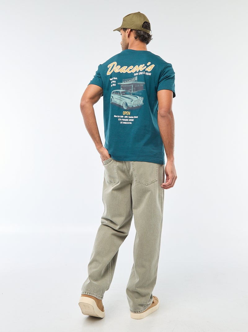 T-shirt à col rond et manches courtes imprimé Bleu - Kiabi