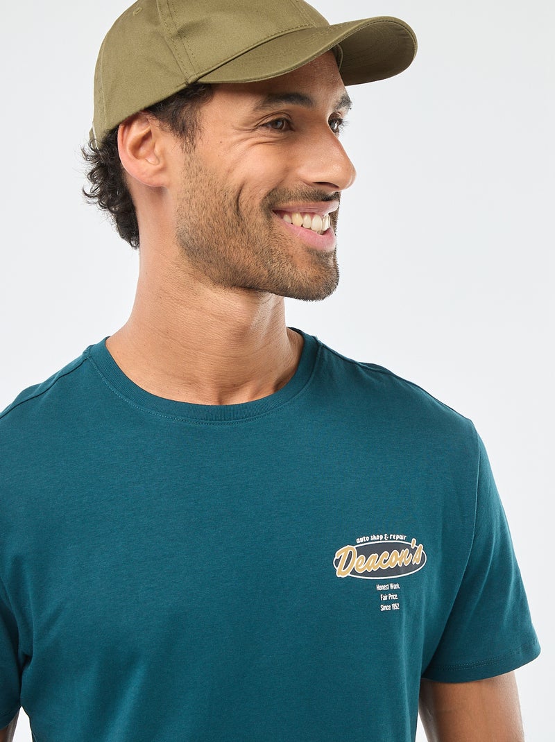 T-shirt à col rond et manches courtes imprimé Bleu - Kiabi