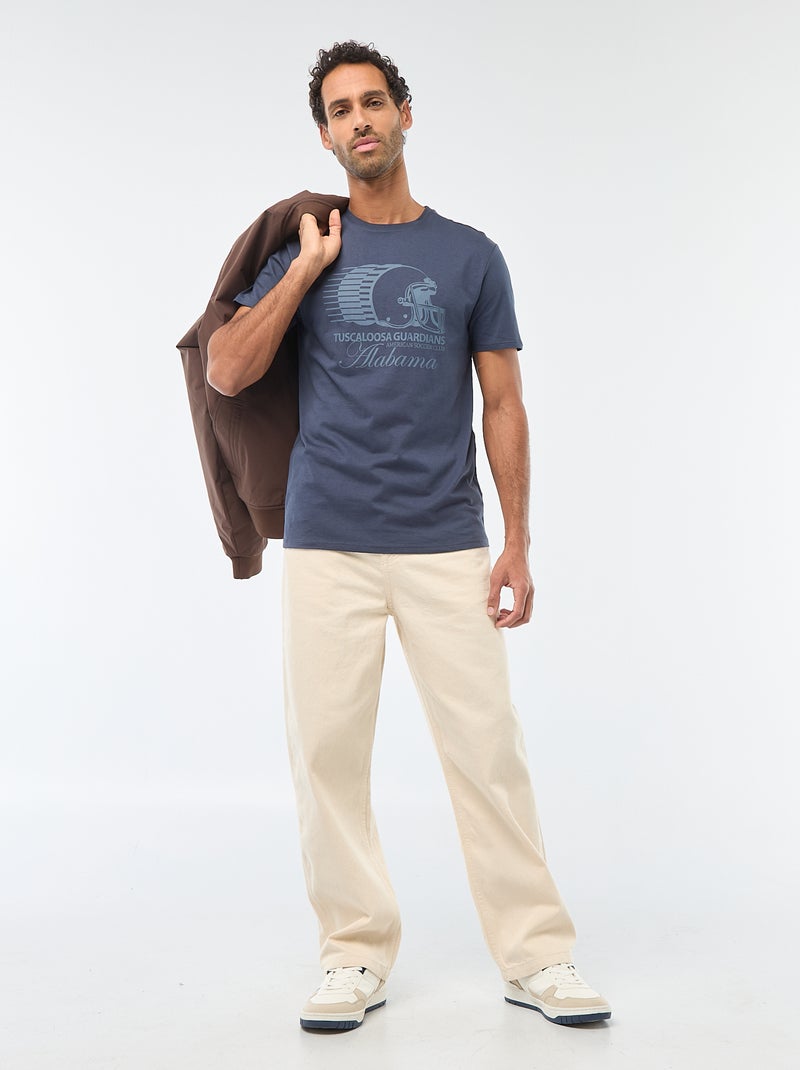 T-shirt à col rond et manches courtes imprimé Bleu - Kiabi