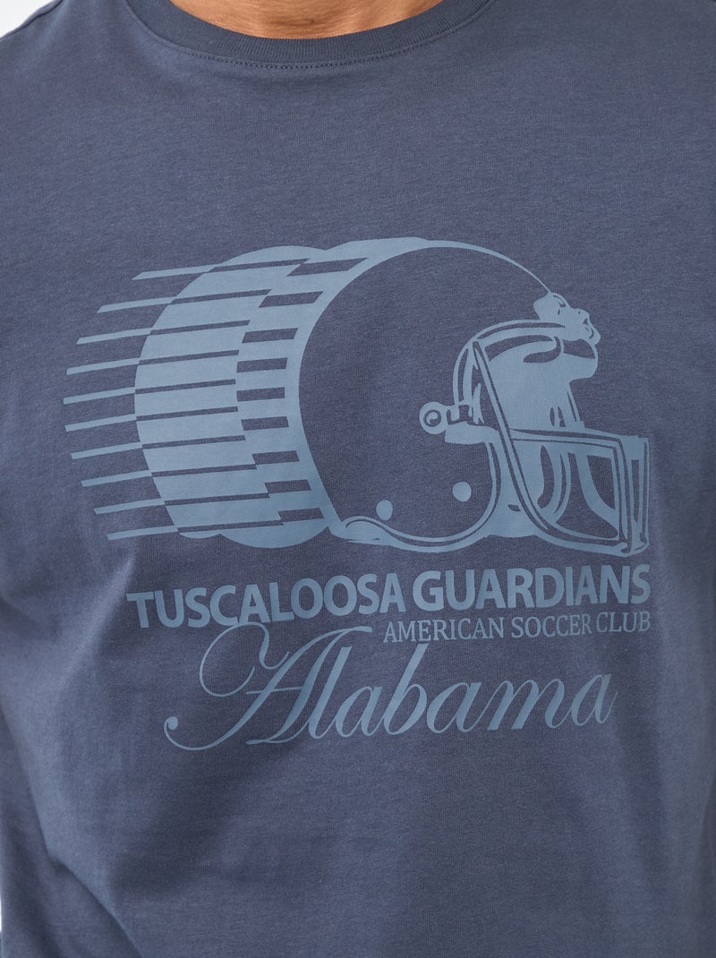 T-shirt à col rond et manches courtes imprimé Bleu - Kiabi