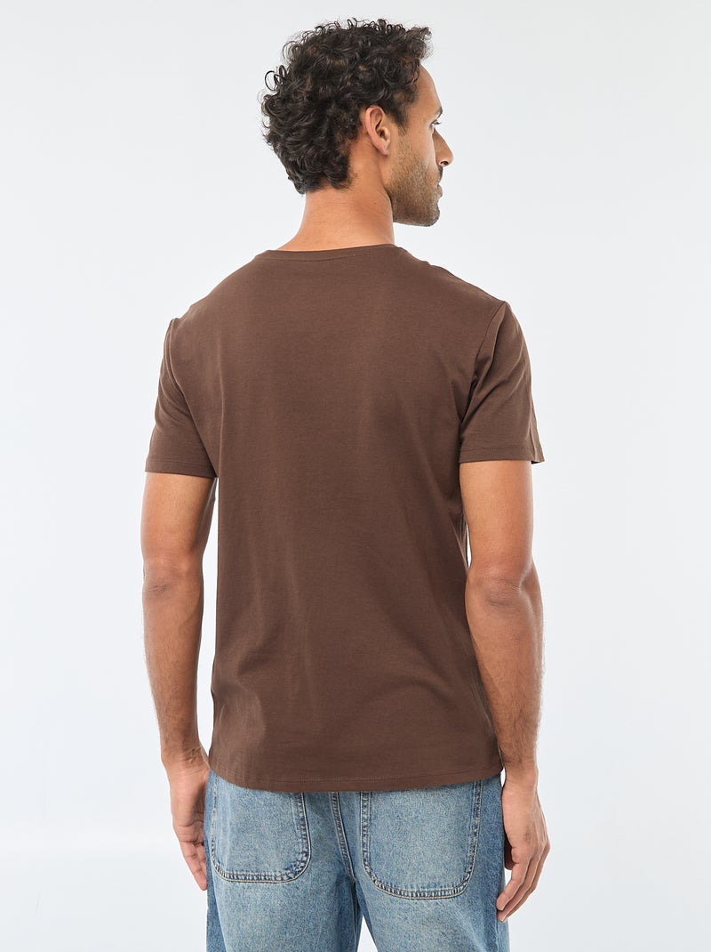 T-shirt à col rond et manches courtes imprimé Marron - Kiabi