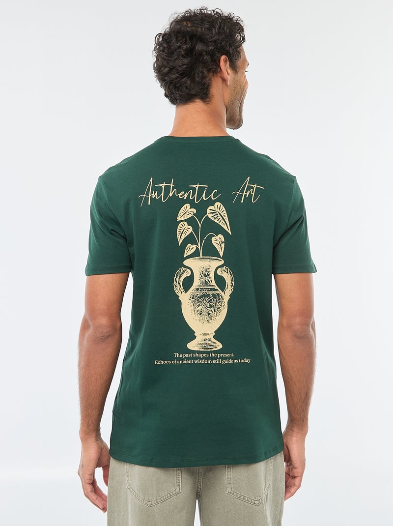 T-shirt à col rond et manches courtes imprimé Vert - Kiabi