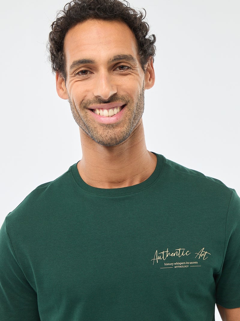 T-shirt à col rond et manches courtes imprimé Vert - Kiabi