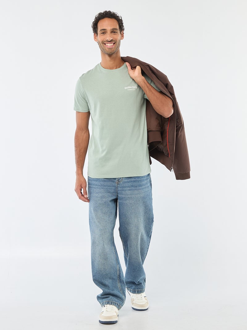 T-shirt à col rond et manches courtes imprimé Vert - Kiabi