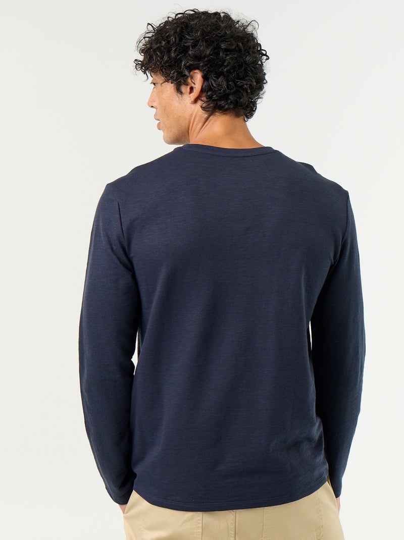 T-shirt à col tunisien à manches longues Bleu - Kiabi