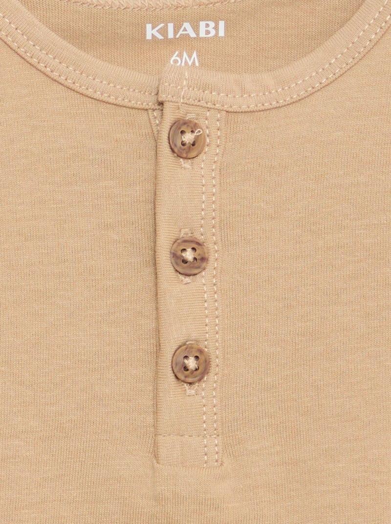 T-shirt à col tunisien boutonné Beige - Kiabi