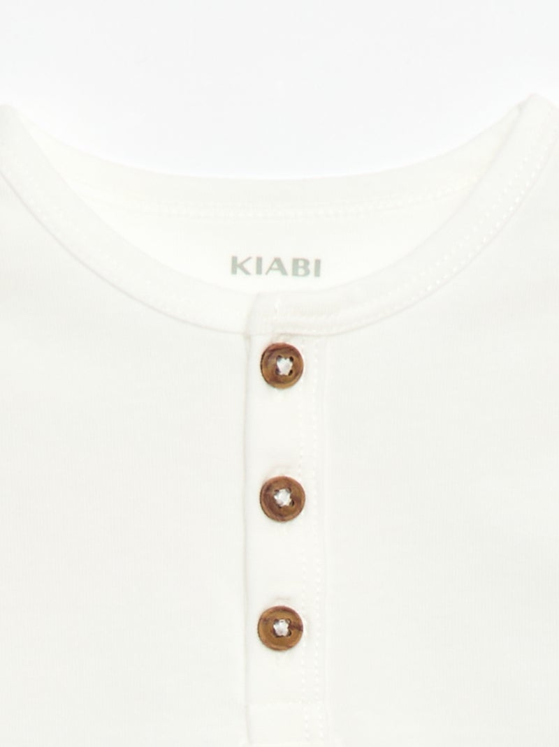 T-shirt à col tunisien boutonné Blanc - Kiabi