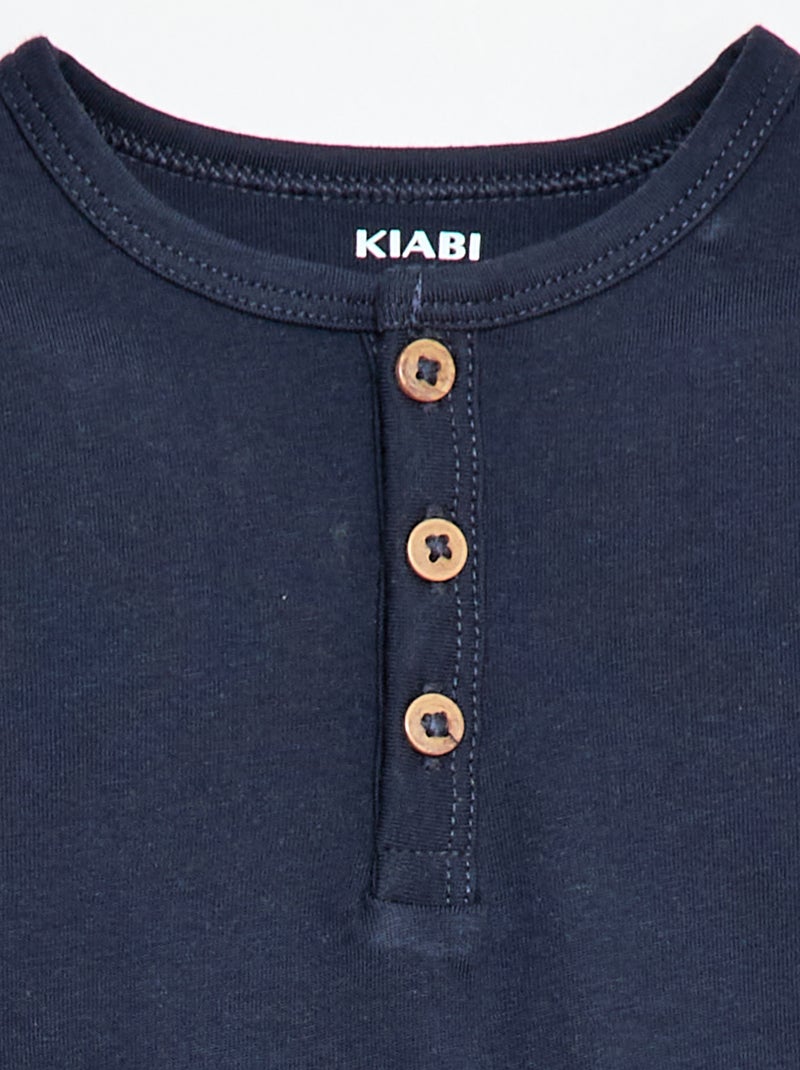 T-shirt à col tunisien boutonné Bleu - Kiabi