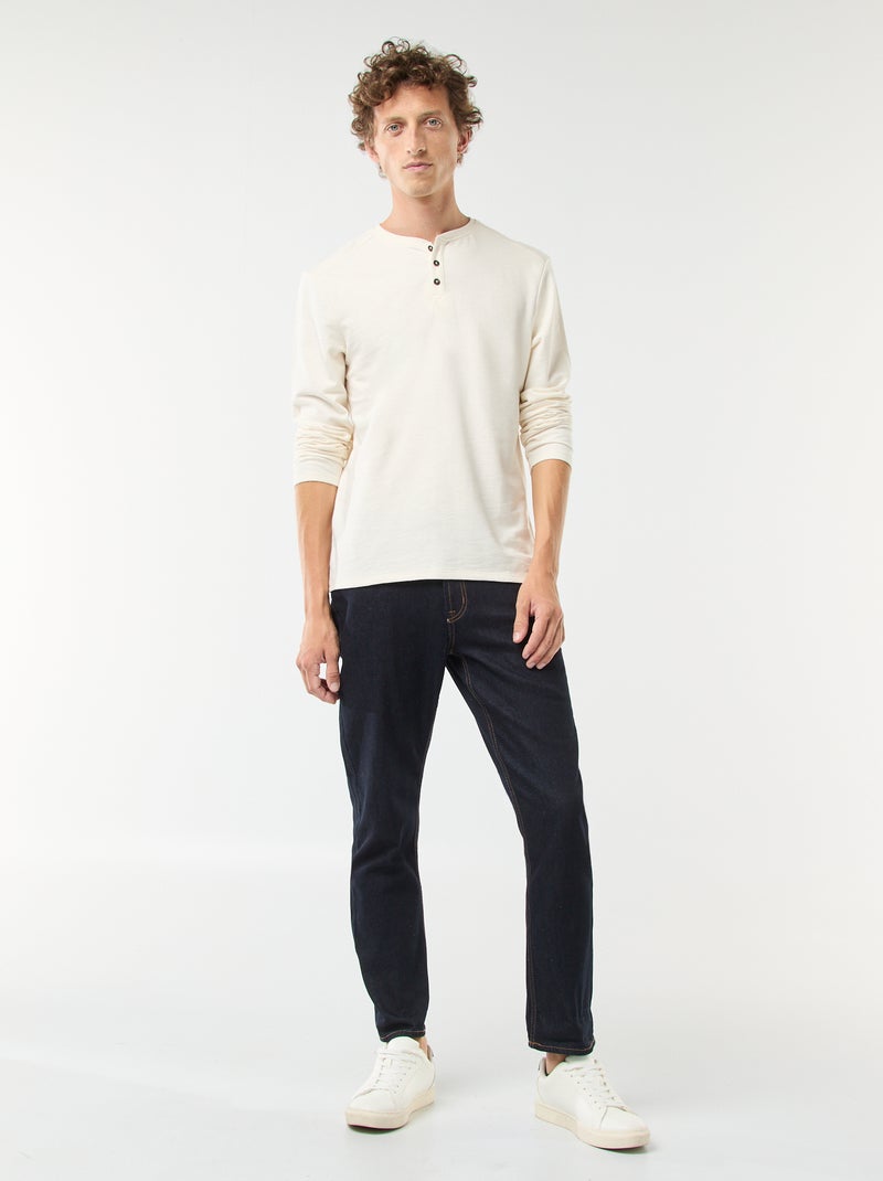 T-shirt à col tunisien manches longues Blanc - Kiabi