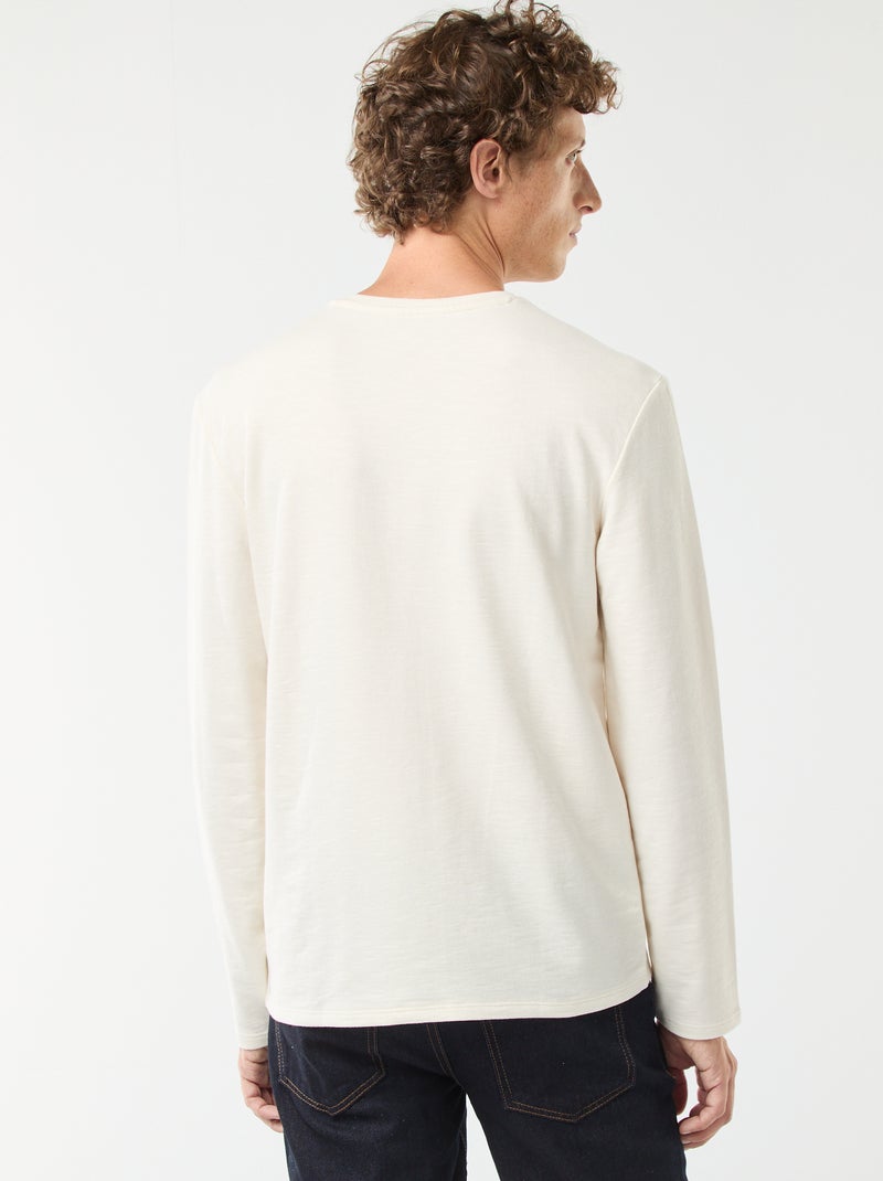 T-shirt à col tunisien manches longues Blanc - Kiabi