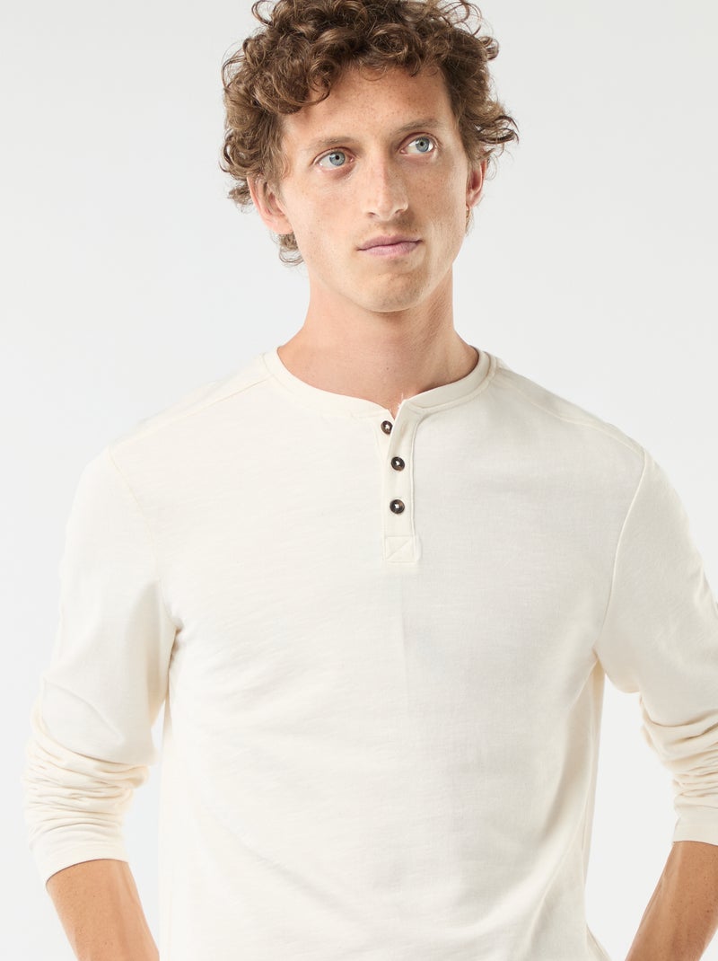 T-shirt à col tunisien manches longues Blanc - Kiabi