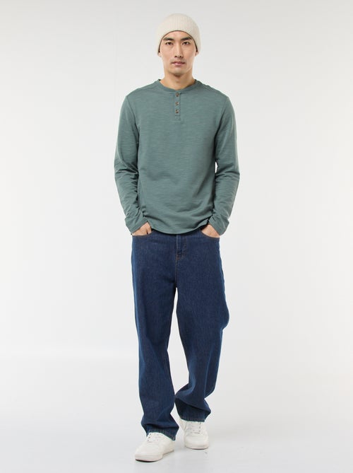 T-shirt à col tunisien manches longues - Kiabi