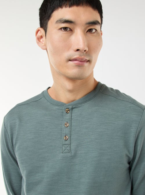 T-shirt à col tunisien manches longues - Kiabi