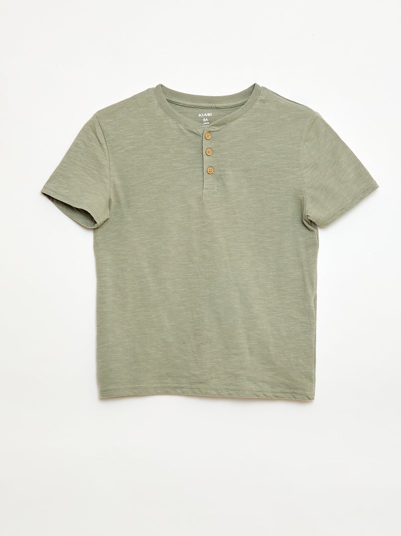 T-shirt à col tunisien Vert - Kiabi