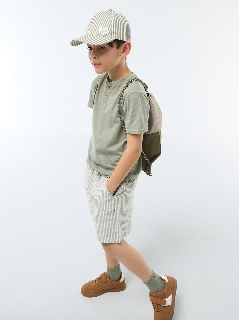 T-shirt à col tunisien Vert - Kiabi