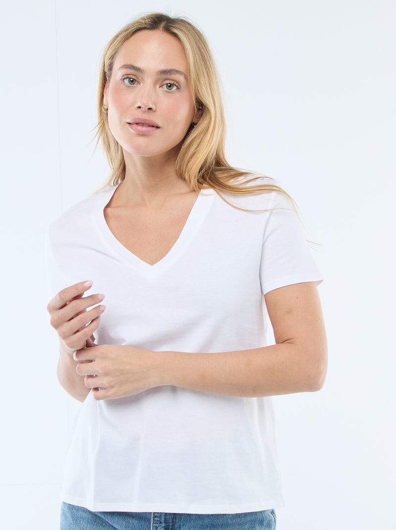 T-shirt à col V Blanc - Kiabi