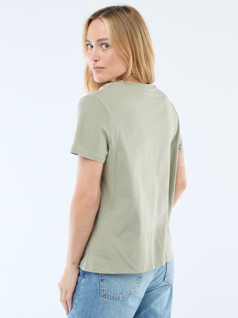 T-shirt à col V Kaki - Kiabi