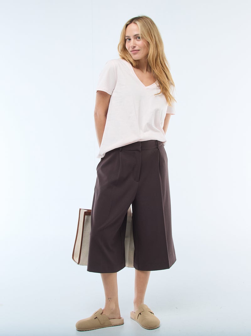 T-shirt à col V Rose - Kiabi