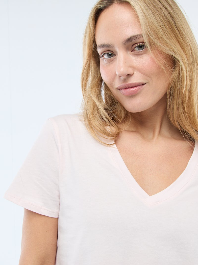 T-shirt à col V Rose - Kiabi