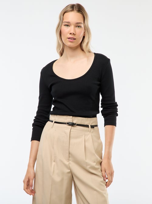 T-shirt a coste a maniche lunghe - Kiabi
