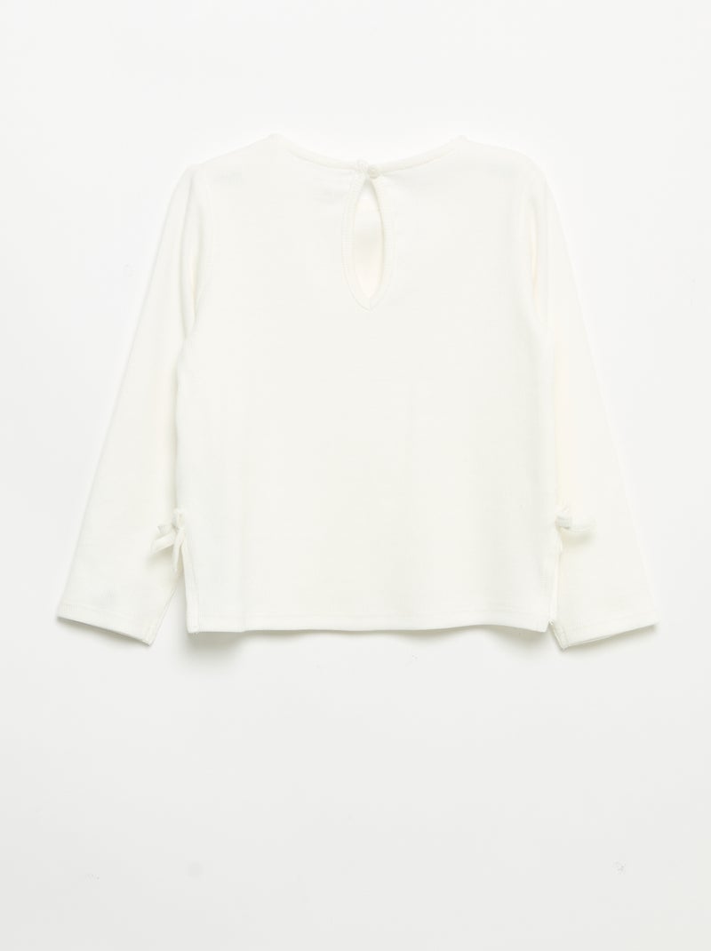T-shirt a costine a maniche lunghe con fiocco Bianco - Kiabi