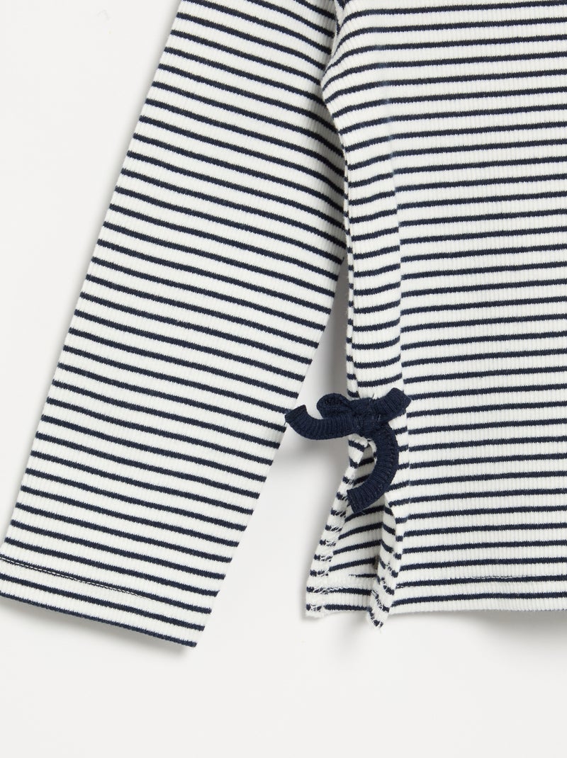 T-shirt a costine a maniche lunghe con fiocco Blu - Kiabi