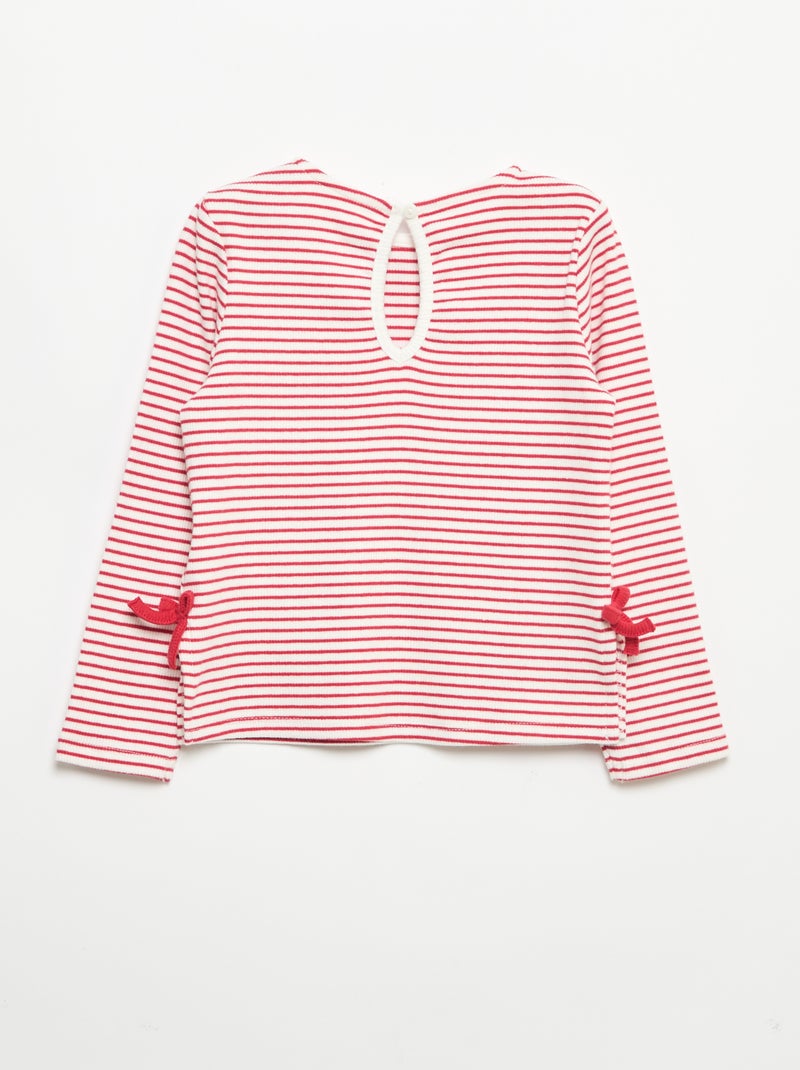 T-shirt a costine a maniche lunghe con fiocco Rosso - Kiabi