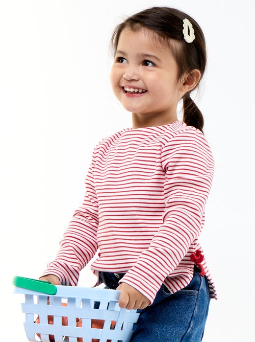 T-shirt a costine a maniche lunghe con fiocco - Kiabi T-shirt a costine a maniche lunghe con fiocco - Kiabi