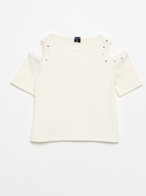 T-shirt a costine con borchie e spalle scoperte - Kiabi T-shirt a costine con borchie e spalle scoperte - Kiabi