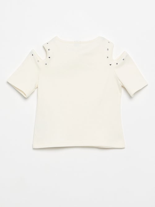 T-shirt a costine con borchie e spalle scoperte - Kiabi T-shirt a costine con borchie e spalle scoperte - Kiabi