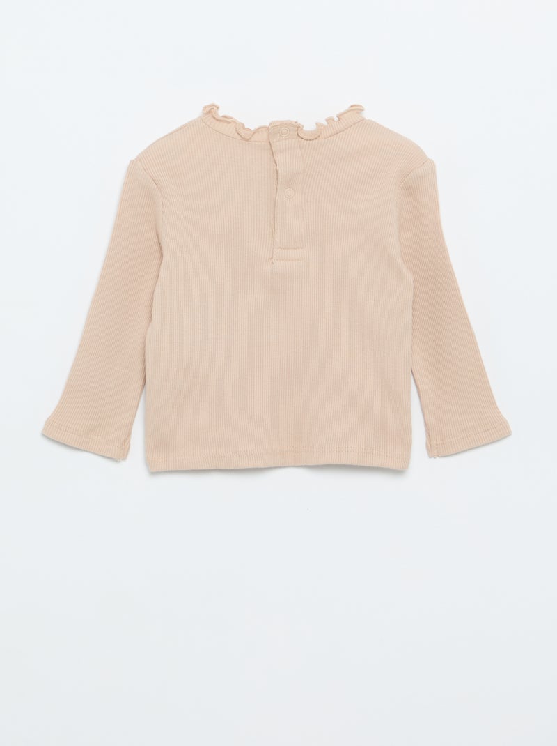T-shirt a costine con collo ondulato Beige - Kiabi