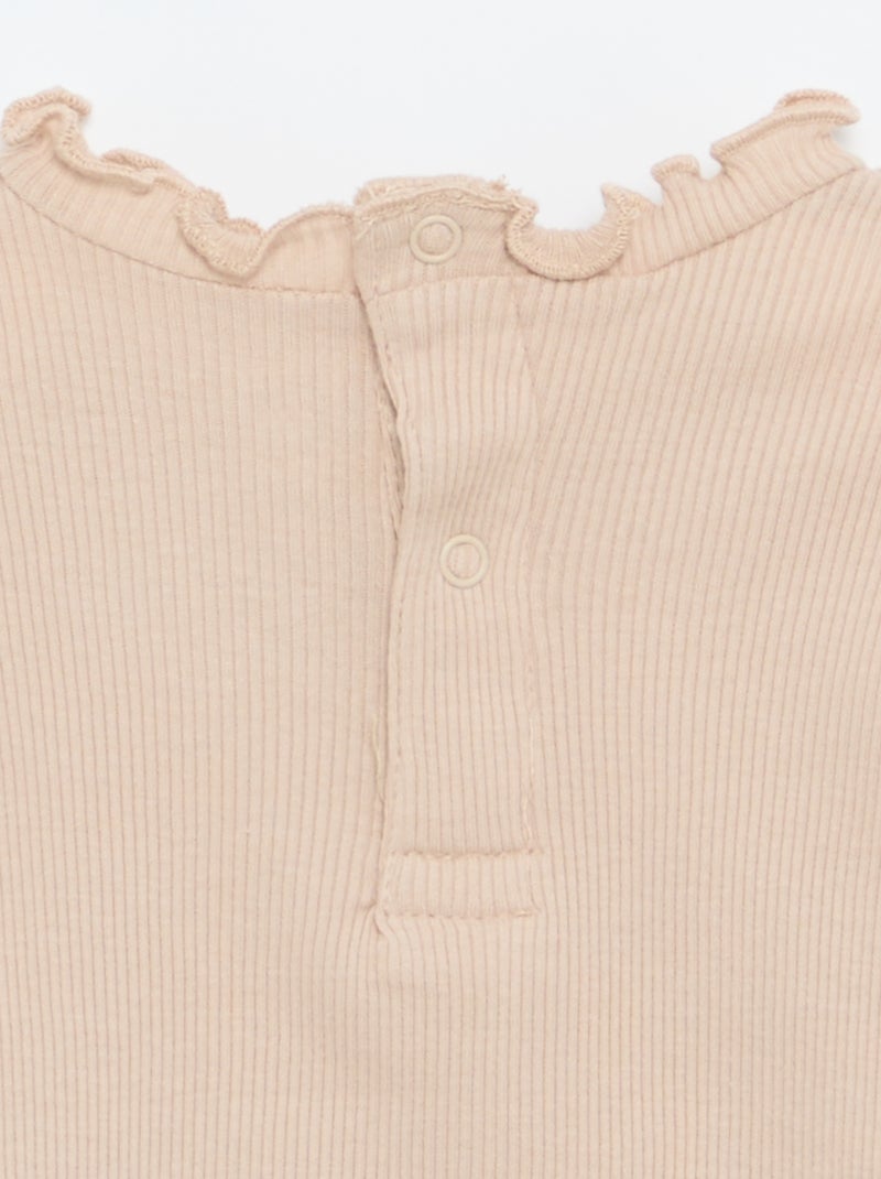T-shirt a costine con collo ondulato Beige - Kiabi