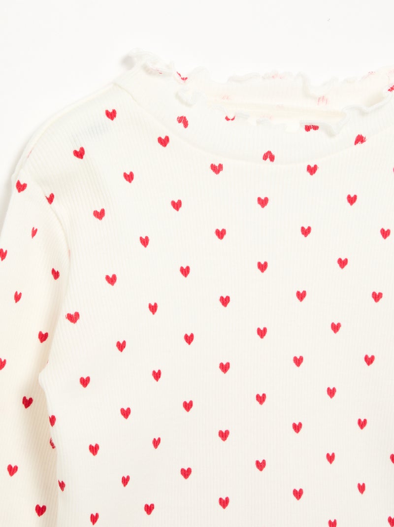 T-shirt a costine con collo ondulato Bianco - Kiabi