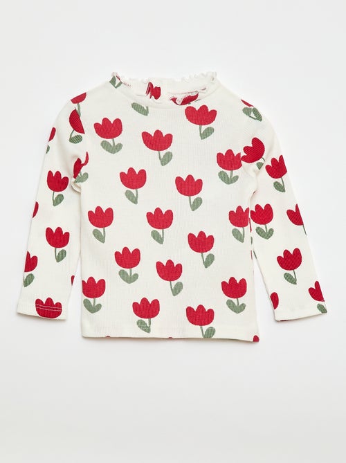 T-shirt a costine con collo ondulato - Kiabi