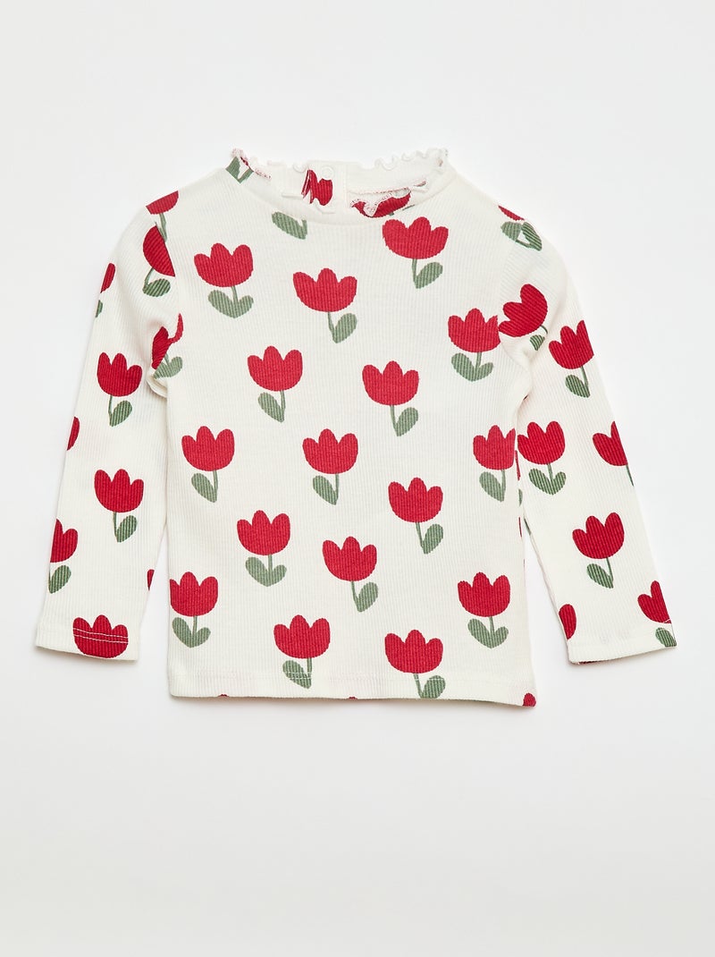 T-shirt a costine con collo ondulato Bianco - Kiabi