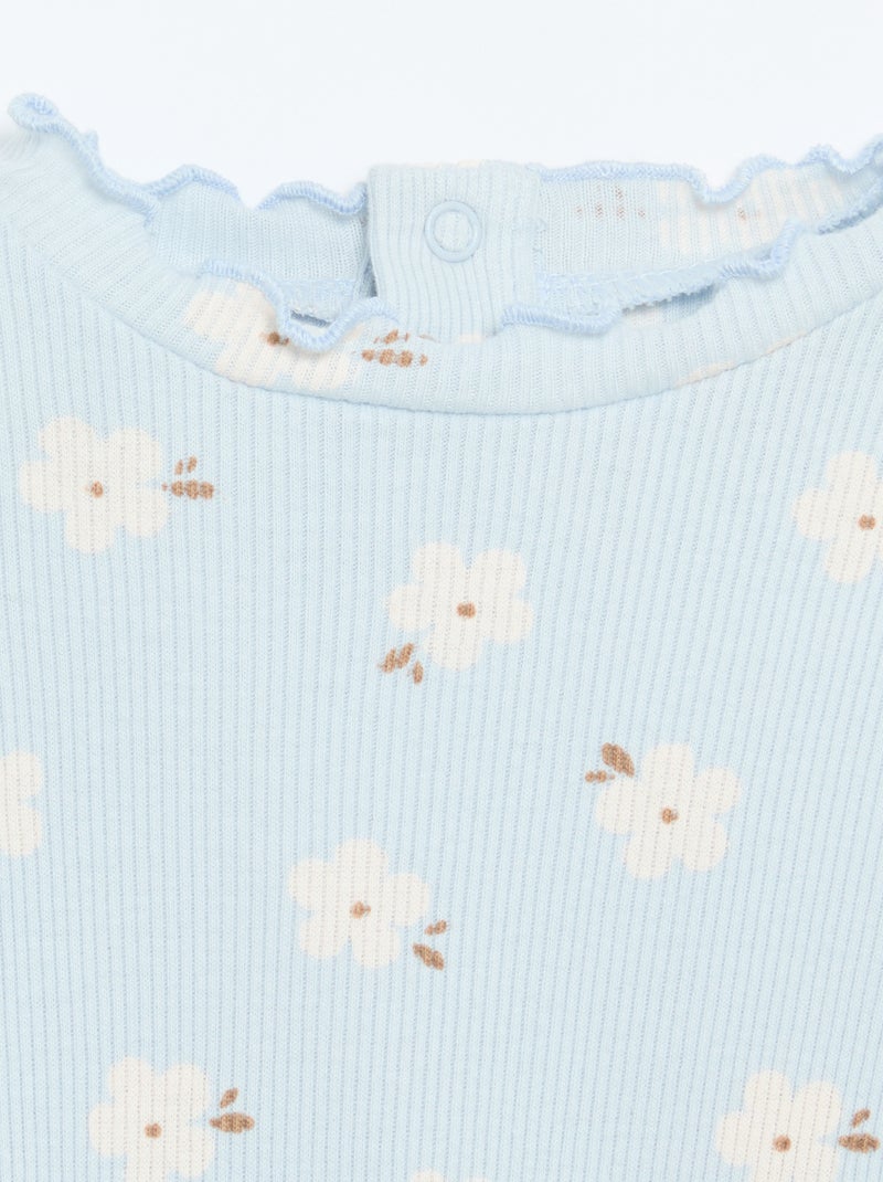 T-shirt a costine con collo ondulato Blu - Kiabi