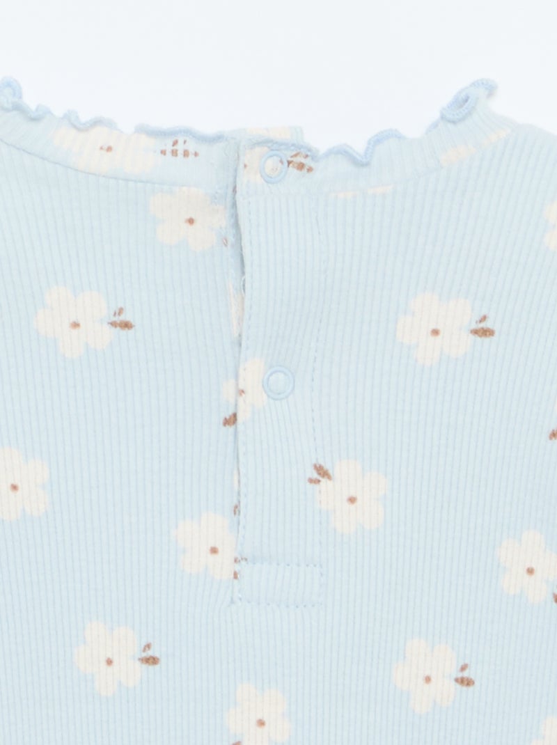 T-shirt a costine con collo ondulato Blu - Kiabi